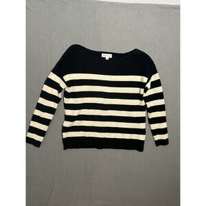 POPSUGAR Women's Size S Black White Striped Ribbed Knit Boat Neck Pullover